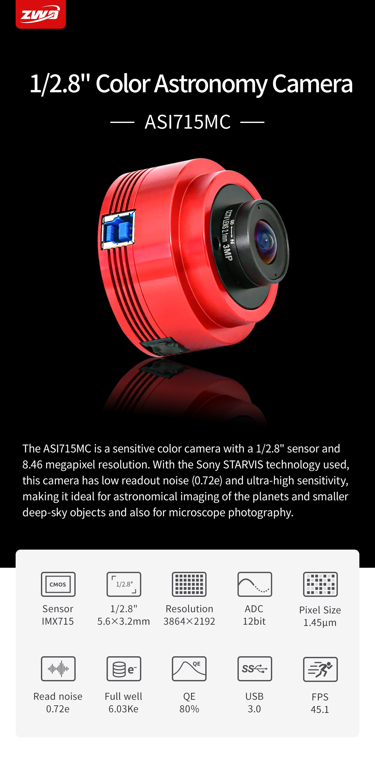  Camera a colori ZWO Asi 715 USB 3.0 